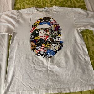 Bape White Tee with Multicolor Logo Tag